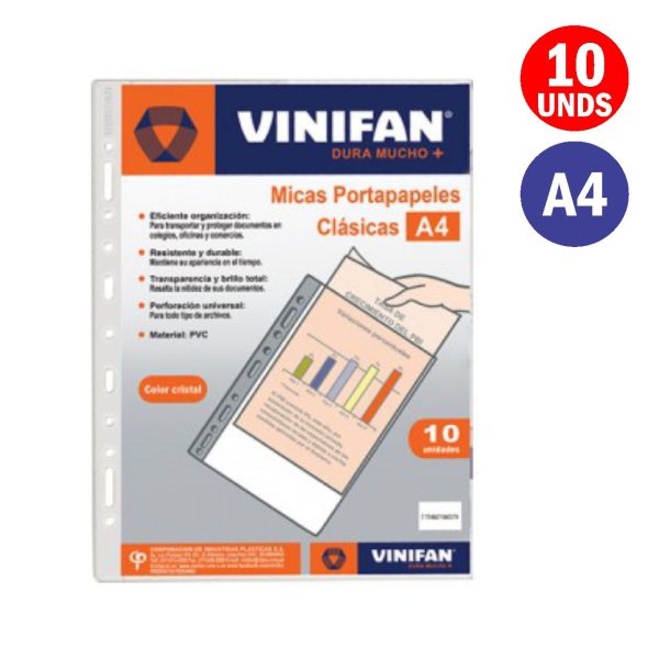 PORTAPAPELES MICA VINIFAN A-4 X10 /UND