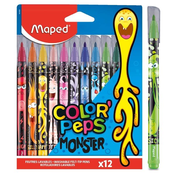 PLUMONES MAPED MONSTERS X 12 COLORES