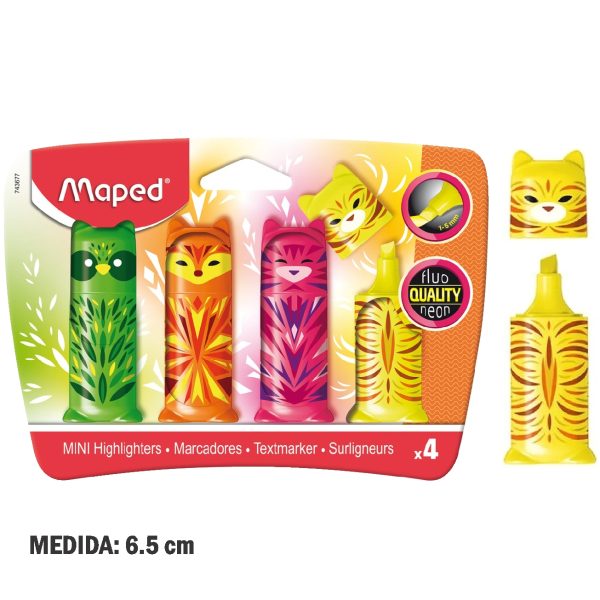 RESALTADOR MAPED MINI CUTE POCKET ANIMALITO X 4 ESTUCHE CARTON