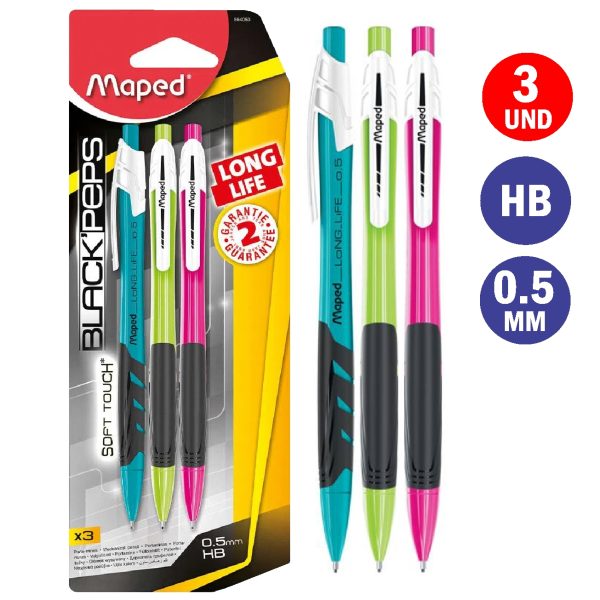 PORTAMINAS MAPED LONG LIFE 0.5 - BLISTER x 3 SURTIDO