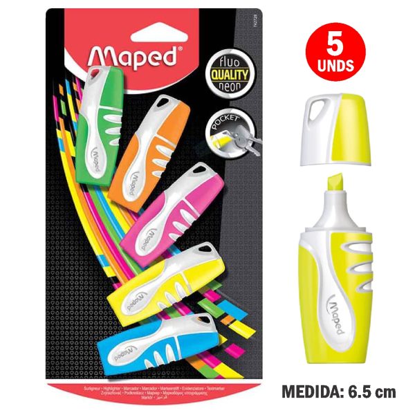 RESALTADOR MAPED MINI POCKET SOFT - BLISTER X 5 SURTIDO A/N/FU/V/AZ