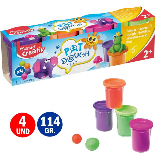 MASA PARA MODELAR MAPED SET X 4 COLORES FLUO 114GR (naranja, rosa, verde, violeta)