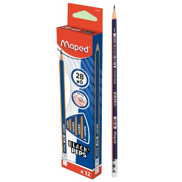 LAPIZ MAPED GRAFITO PLASTICO 2B CON BORRADOR ESTUCHE X12