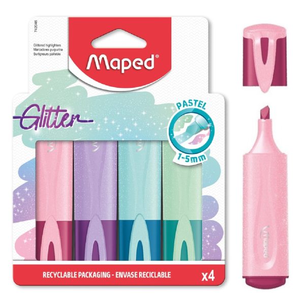 RESALTADORES MARCADOR PASTEL GLITTER X4 CARTON MAPE