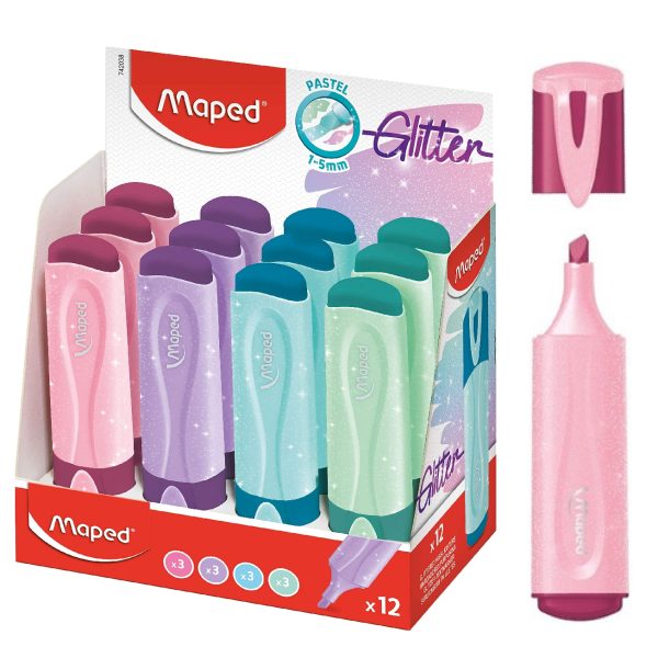 RESALTADORES MARCADOR PASTEL GLITTER DISPLAY 12Und MAPED