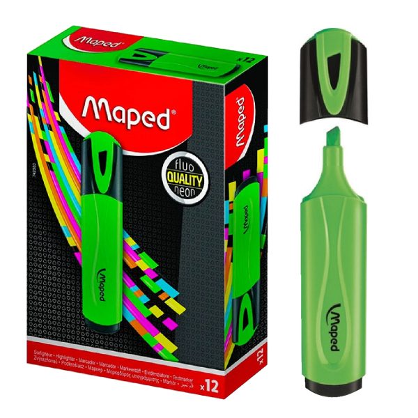 RESALTADORES MARCADOR FLUO VERDE X12 CAJA DE CARTON MAPE