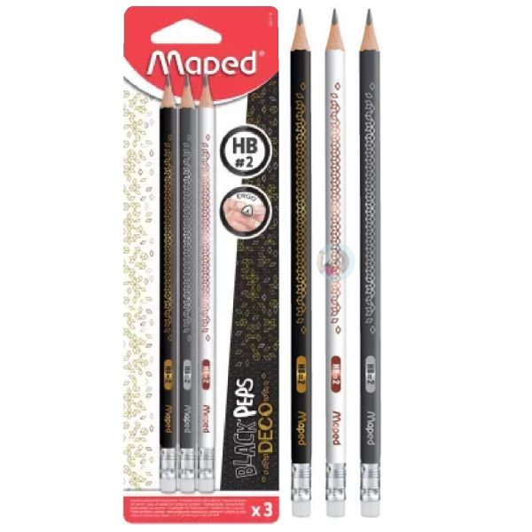 LAPIZ MAPED GRAFITO BLACK PEPS DECO CON GOMA HB Blister X3