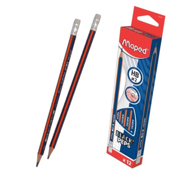 LAPIZ MAPED GRAFITO PLASTICO HB CON BORRADOR X12Und