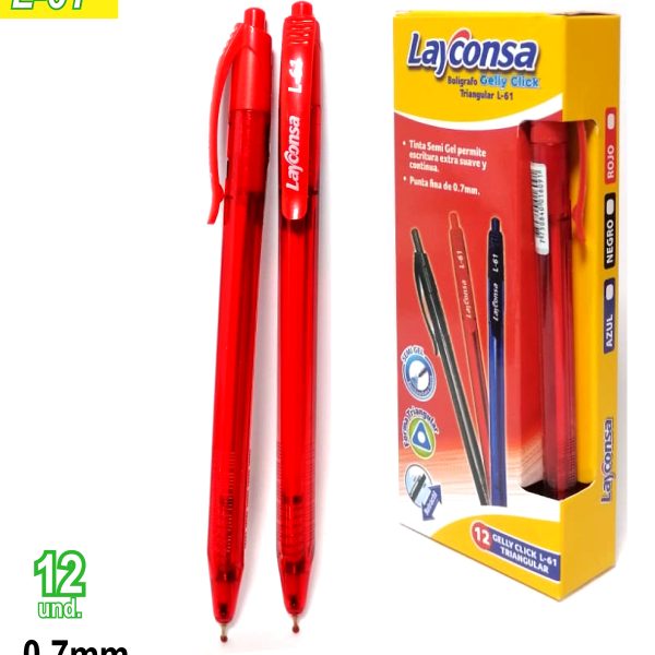 Boligrafo retractil triang. Gelly click L-61 rojo