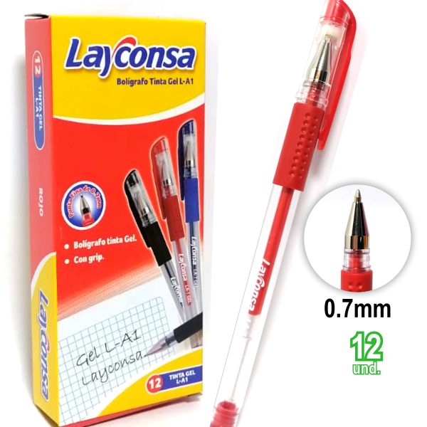 Boligrafo Layconsa L-A1 Grip Tinta Gel Roja-002100 x12Und